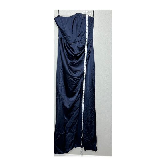 After Six NWT Midnight Blue Satin Corset Strapless Charmeuse Dress Maxi Formal 6 - Picture 8 of 9